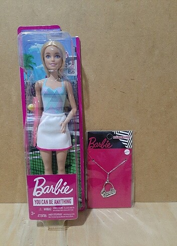 BARBİE SPORCU BEBEK + BARBİE YAZILI KALPLİ KOLYE 