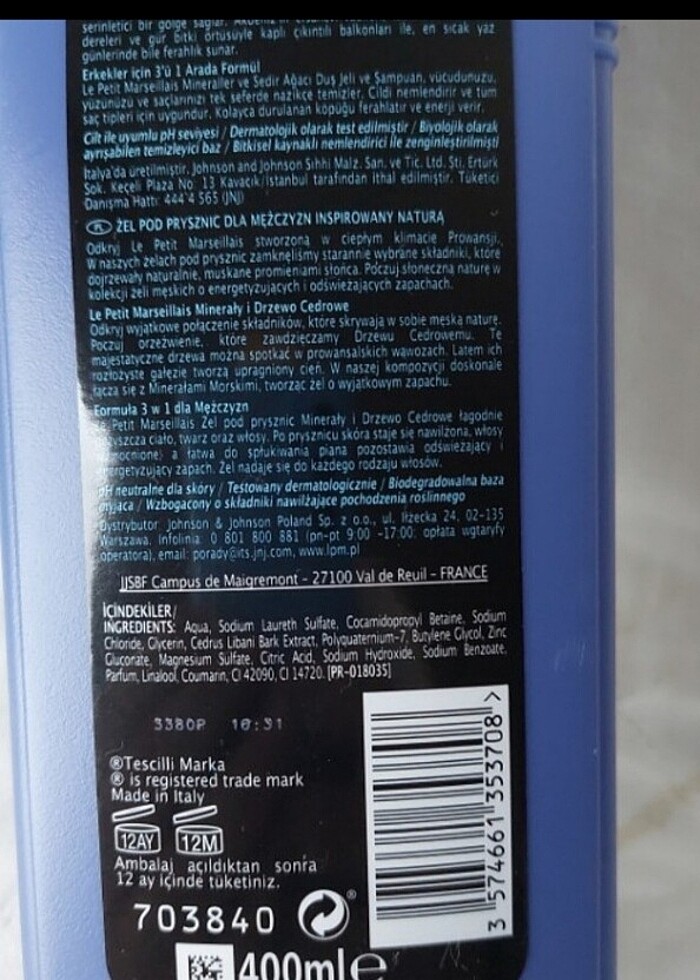 ESKİ TARİHLİ LE PETİT MARSİLİANS ERKEKLERE ÖZEL DUŞ JELİ - Görsel 5