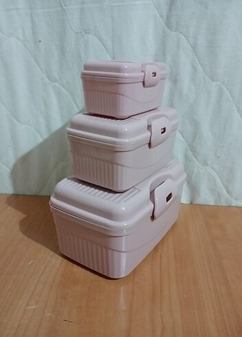 3 BOY SANDIK TİPİ SAKLAMA KABI - PEMBE