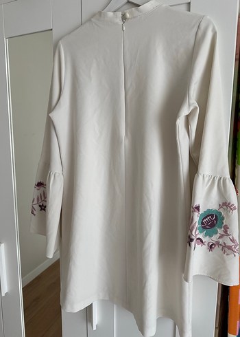 Diğer Nakışlı Beyaz Bohem Midi Tunik