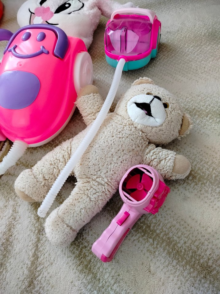 Renkli Pembe Oyuncak Temizlik Seti ve Peluş Oyuncaklar - Görsel 2