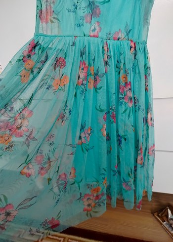 Turkuaz Transparan Bohem Uzun Elbise - Görsel 3