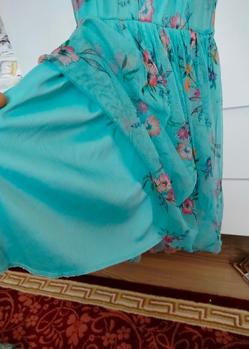 Turkuaz Transparan Bohem Uzun Elbise - Görsel 4