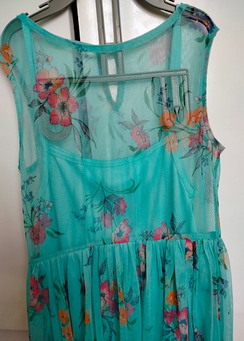 Turkuaz Transparan Bohem Uzun Elbise - Görsel 2