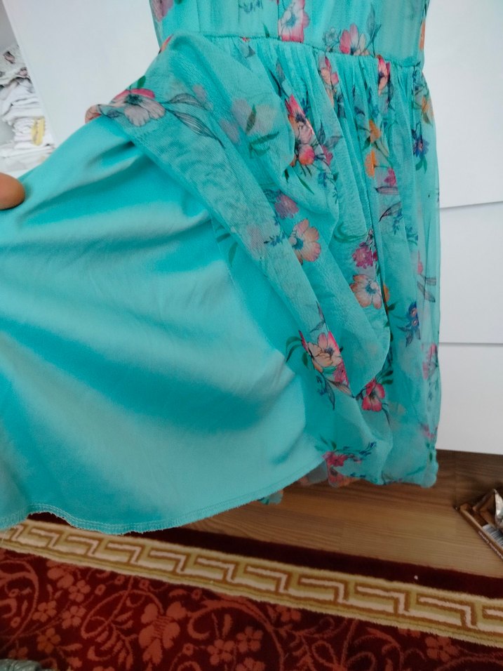 Turkuaz Transparan Bohem Uzun Elbise - Görsel 4