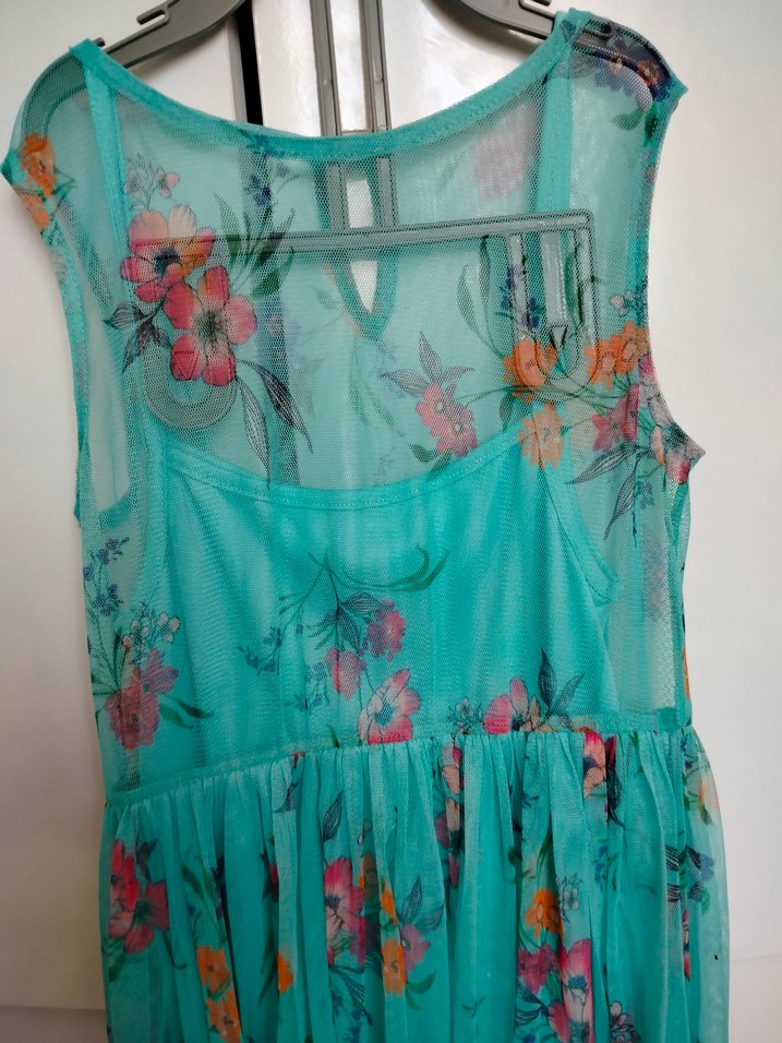 Turkuaz Transparan Bohem Uzun Elbise - Görsel 2