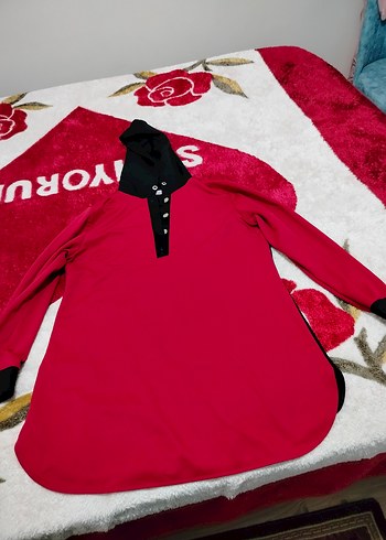 Uzun Kollu Kırmızı Rahat Tunik - Görsel 3