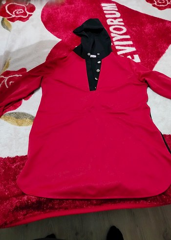 Uzun Kollu Kırmızı Rahat Tunik - Görsel 2