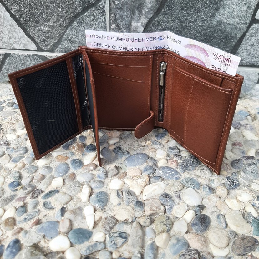 Hakiki Deri Erkek Bozuk Para Gözlü Taba Mini Cüzdan gvn-0131 - Görsel 2