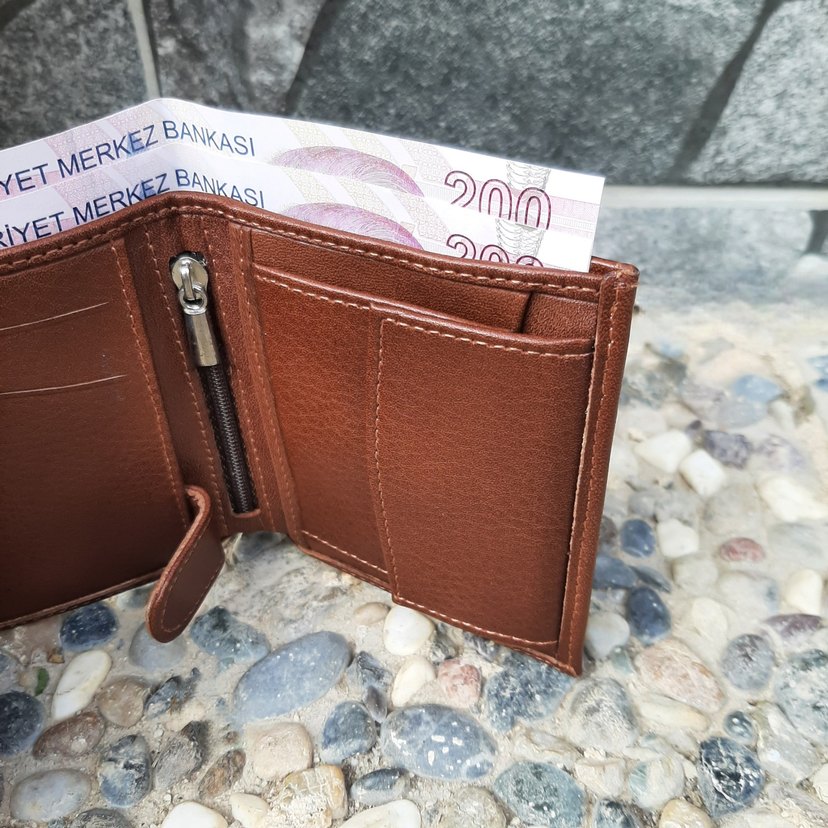 Hakiki Deri Erkek Bozuk Para Gözlü Taba Mini Cüzdan gvn-0131 - Görsel 3