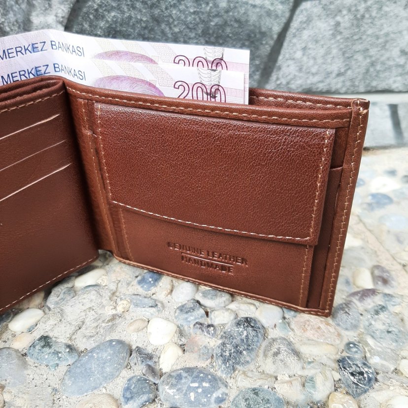 Hakiki Deri Erkek Bozuk Para Gözlü Taba Cüzdan gvn-0133 - Görsel 2