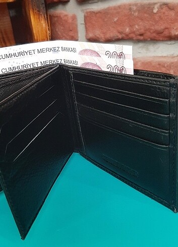 0122 Hakiki Deri Erkek Yatay Siyah Cüzdan - Görsel 2