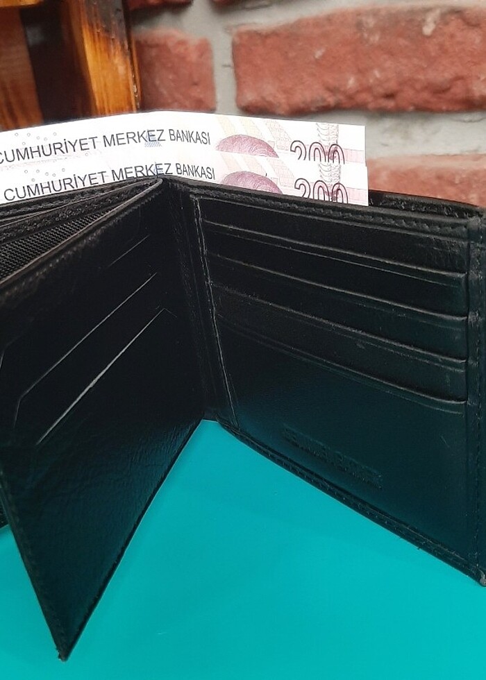 0122 Hakiki Deri Erkek Yatay Siyah Cüzdan - Görsel 2