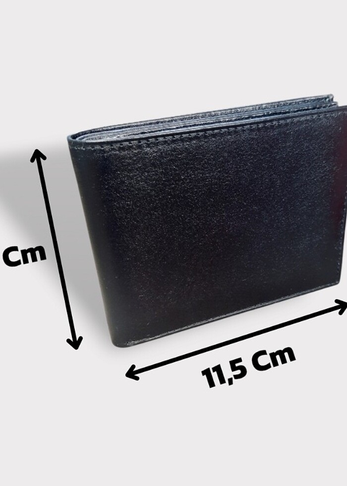0122 Hakiki Deri Erkek Yatay Siyah Cüzdan - Görsel 5