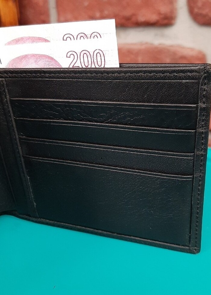 0125 Hakiki Deri Erkek Yatay Büyük Boy Siyah Cüzdan - Görsel 4