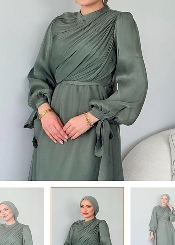 Şulemoda Giyim Su Piliseli Haki Abiye - Görsel 3