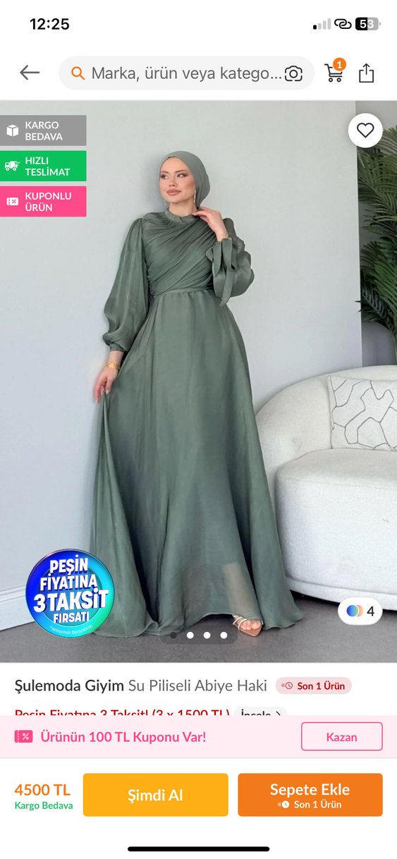 Şulemoda Giyim Su Piliseli Haki Abiye - Görsel 4