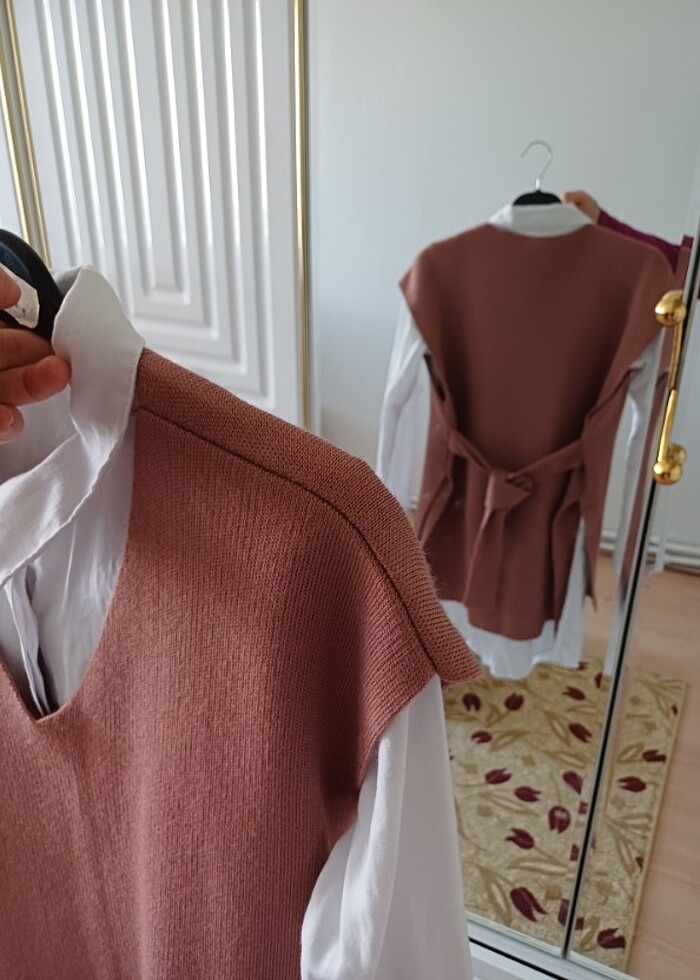 Triko kuşaklı süveter - Görsel 4