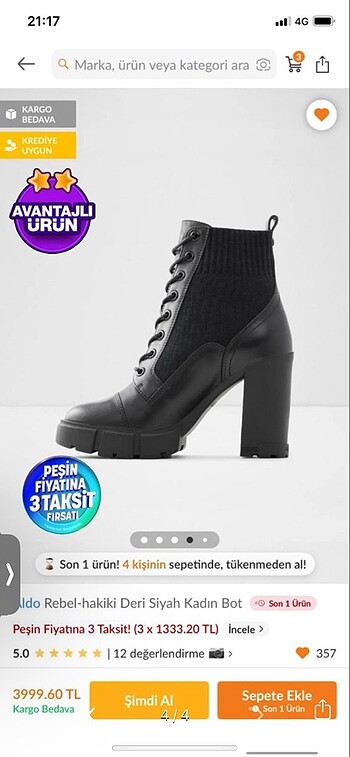 40 Beden siyah Renk Aldo topuklu bot