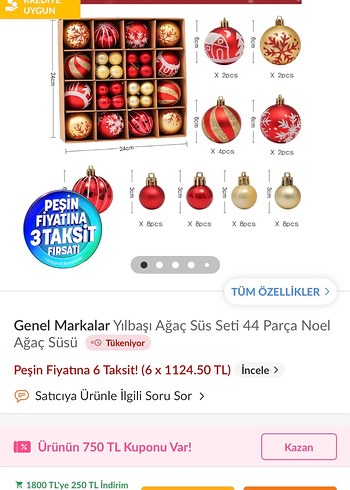 Kırmızı ve Altın Yılbaşı Süsleri Seti - Görsel 2