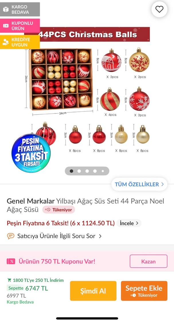 Kırmızı ve Altın Yılbaşı Süsleri Seti - Görsel 2