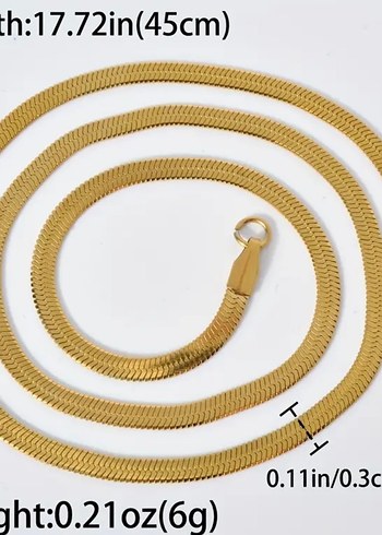 Uzun Parlak Altın Yılan Derisi Desenli Kolye - Görsel 2