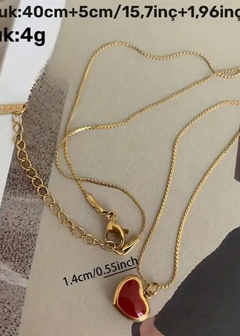 Altın Renk Kalp Detaylı Midi Kolye - Görsel 2