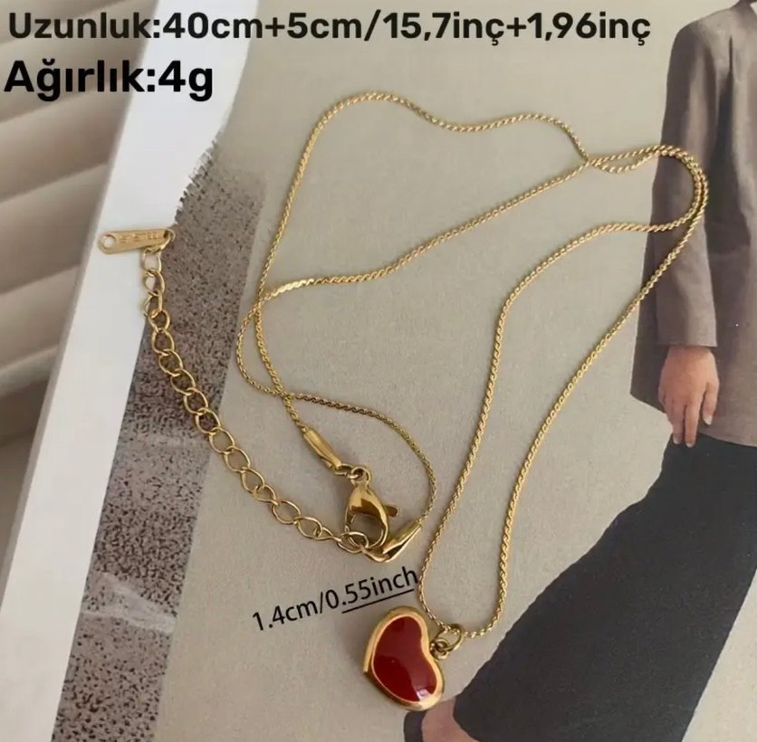 Altın Renk Kalp Detaylı Midi Kolye - Görsel 2