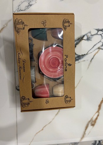 Koyu Kırmızı Porselen Türk Kahvesi Takımı - Görsel 4