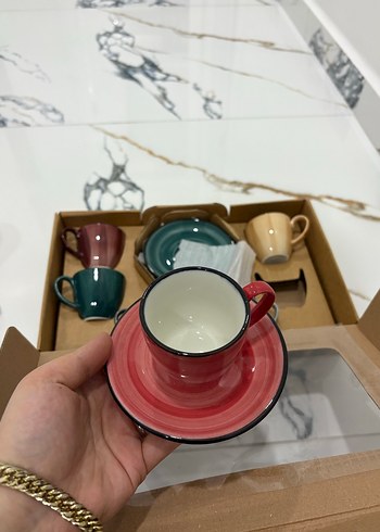 Koyu Kırmızı Porselen Türk Kahvesi Takımı - Görsel 2