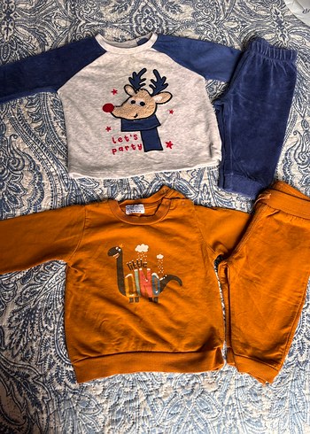 Bebek Erkek Nakışlı Renkli Sweatshirt ve Pantolon Seti