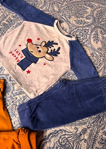 6 Ay Beden Bebek Erkek Nakışlı Renkli Sweatshirt ve Pantolon Seti