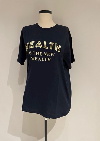  Health Yazılı Lacivert Tişört 