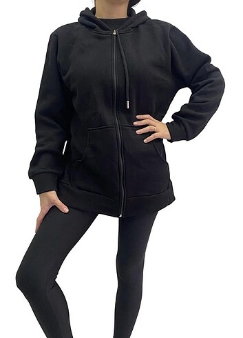 Kadın Fermuarlı Siyah Sweatshirt , Oversize Sweatshirt