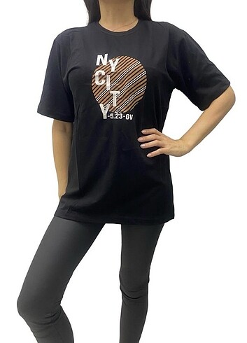 Kadın Siyah T-Shirt , Oversize T-Shirt