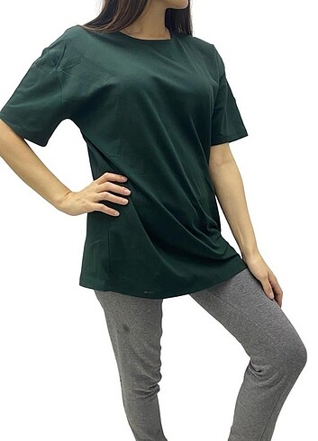 l Beden Kadın Yeşil T-Shirt , Oversize T-Shirt