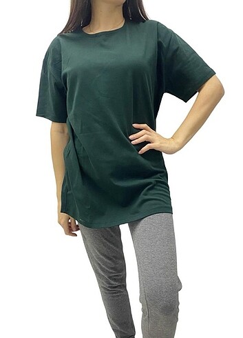 l Beden yeşil Renk Kadın Yeşil T-Shirt , Oversize T-Shirt