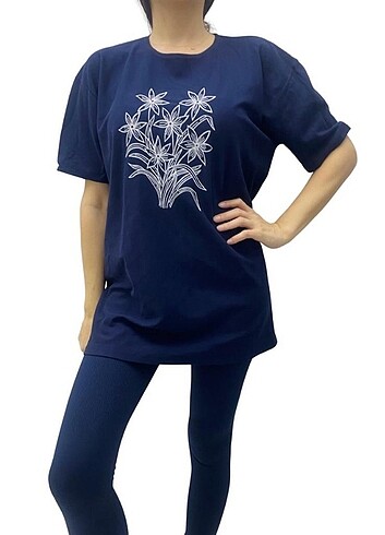 Kadın Lacivert T-Shirt , Oversize T-Shirt