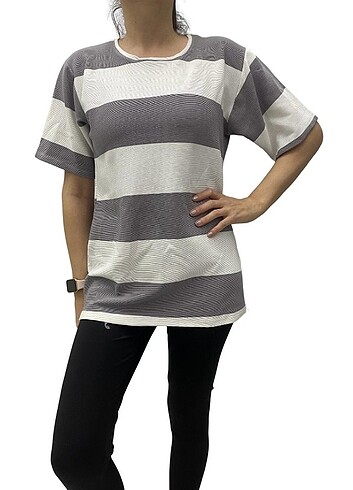 Kadın Çizgili T-Shirt , Oversize T-Shirt
