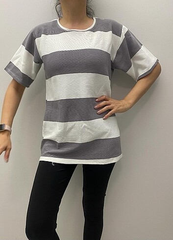 xl Beden çeşitli Renk Kadın Çizgili T-Shirt , Oversize T-Shirt