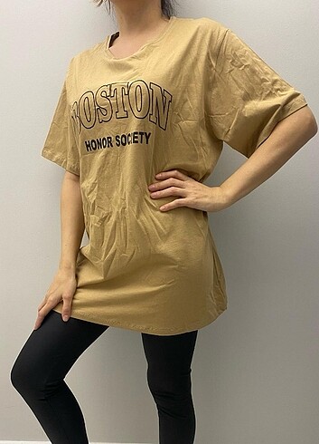 xl Beden altın Renk Kadın Hardal T-Shirt , Oversize T-Shirt