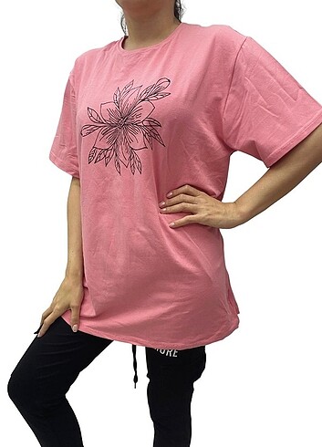 Kadın Pembe T-Shirt , Çiçekli T-Shirt