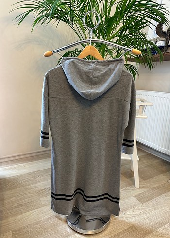 Gri Örme Kapüşonlu Midi Tunik - Görsel 2