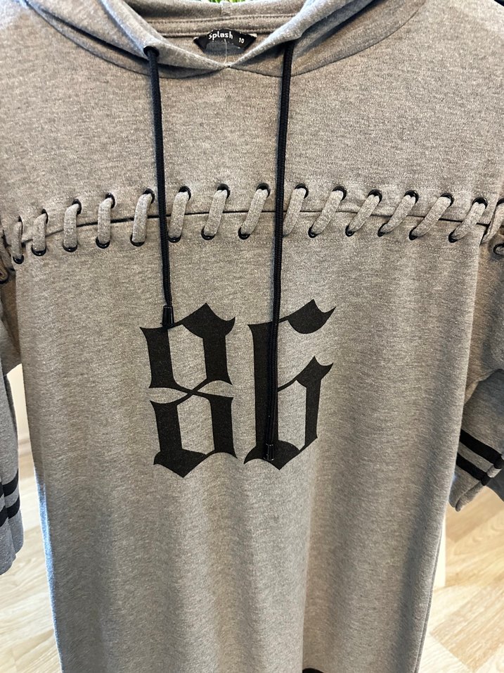 Gri Örme Kapüşonlu Midi Tunik - Görsel 3