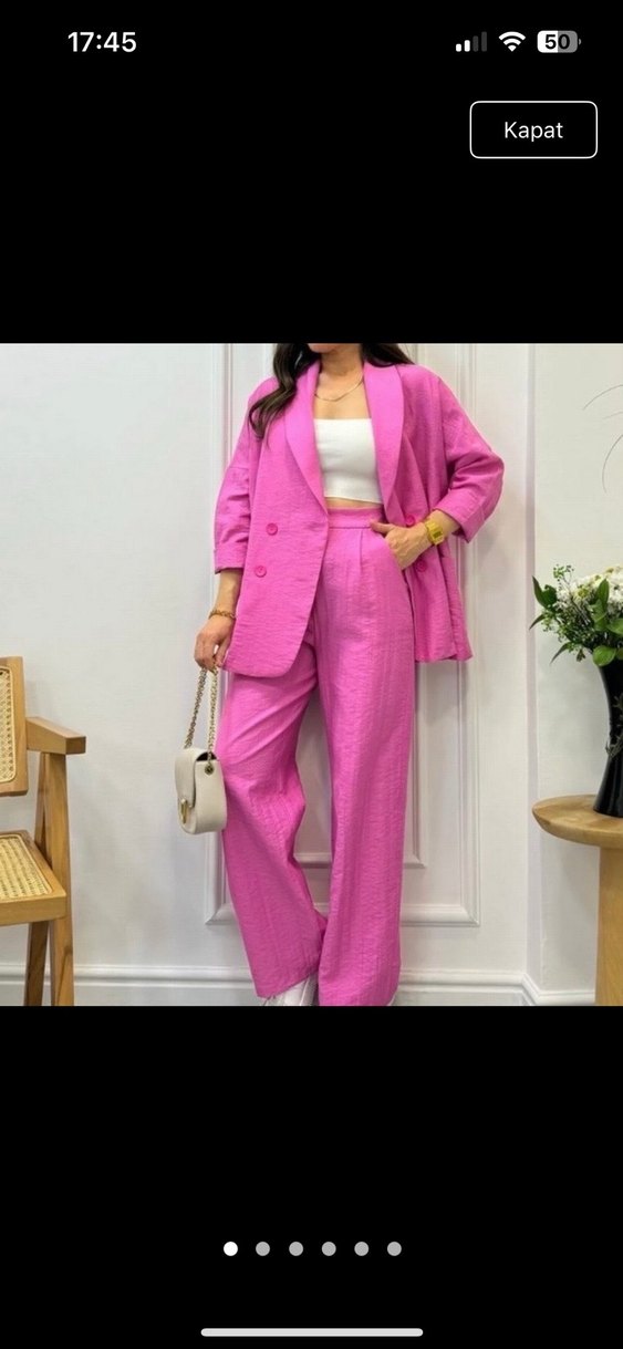 Düğmeli Pembe Kadın Keten Blazer Ceket - Görsel 3