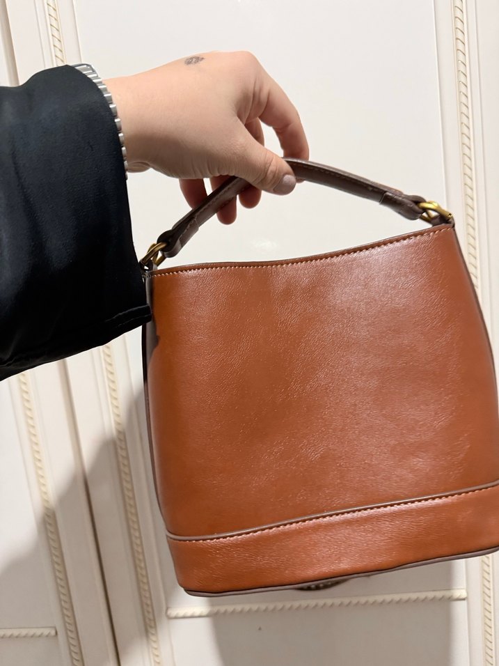 Klasik Kahverengi Deri Kadın Çanta mango - Görsel 2