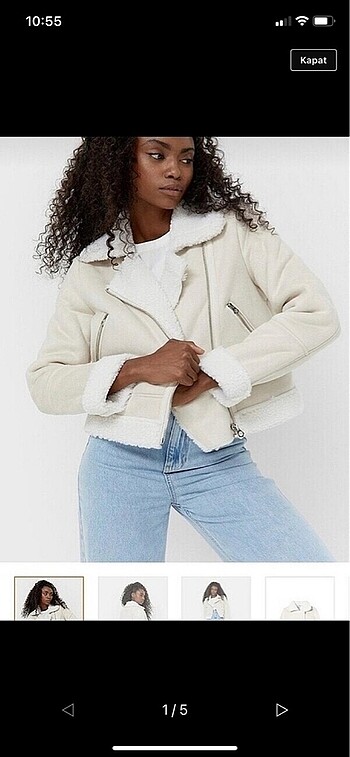Stradivarius ekru biker ceket