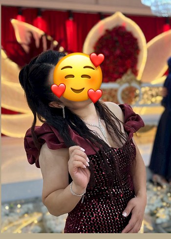 Alfabeta Bordo Payetli Uzun Abiye Elbise