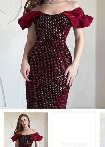 s Beden Bordo Payetli Uzun Abiye Elbise