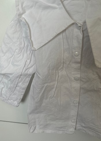 Düğmeli Beyaz Keten Kadın Gömlek - Görsel 2